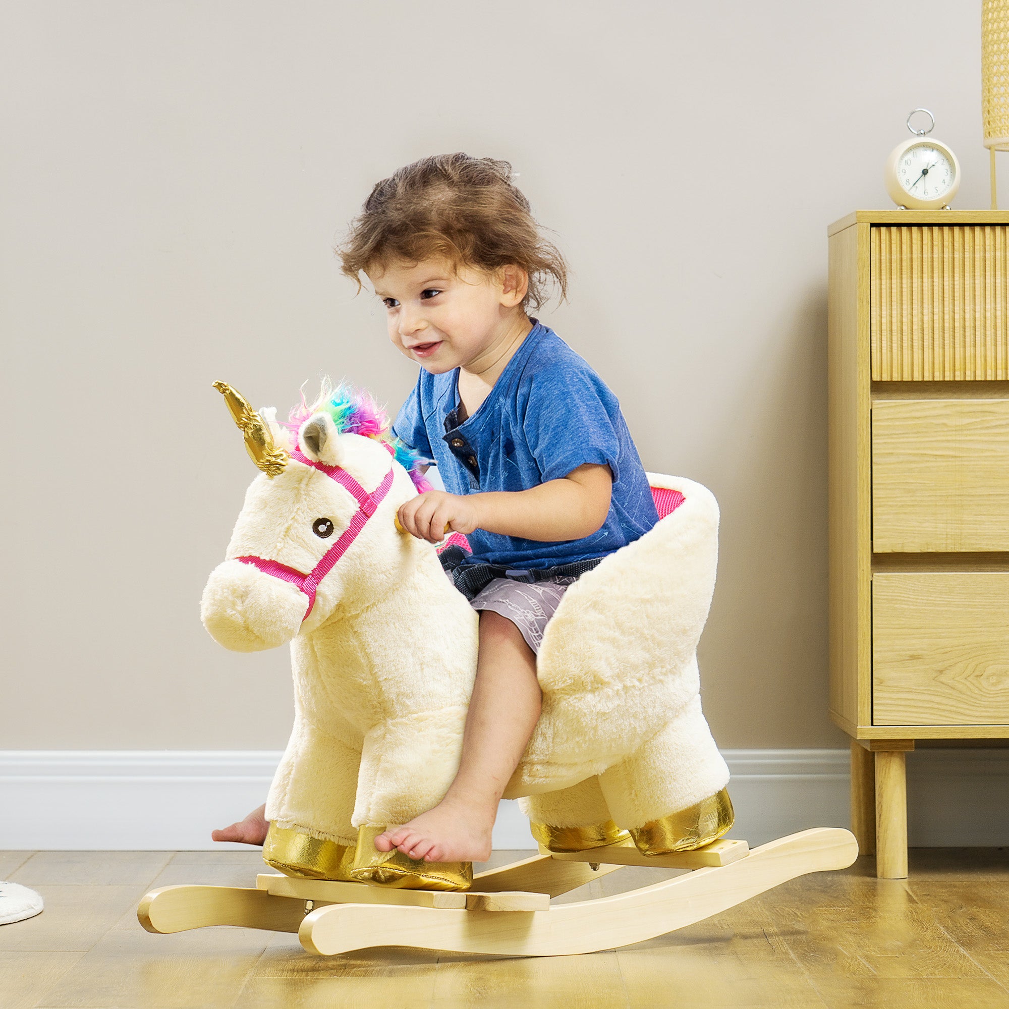 Rocking Horse Unicorn with Sound, Safety Belt, Wooden Base, for 18-36 Months Rocking Horses at Gallery Canada