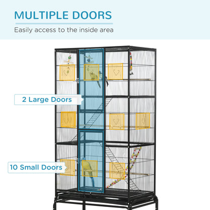 71" Bird Cage with Wheels Perches, Ramp, Storage Shelf, Toys for Canaries, Finches, Cockatiels, Parakeets, Black Bird Cages   at Gallery Canada