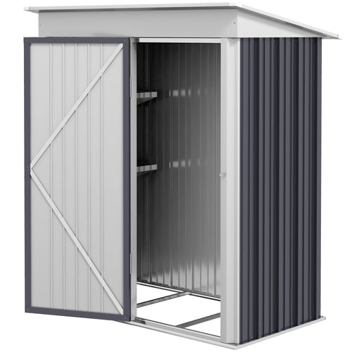 Outdoor Storage Shed, Steel Lean-to Shed with Adjustable Shelf, Lock, Gloves, 5'x3'x6', Dark Grey