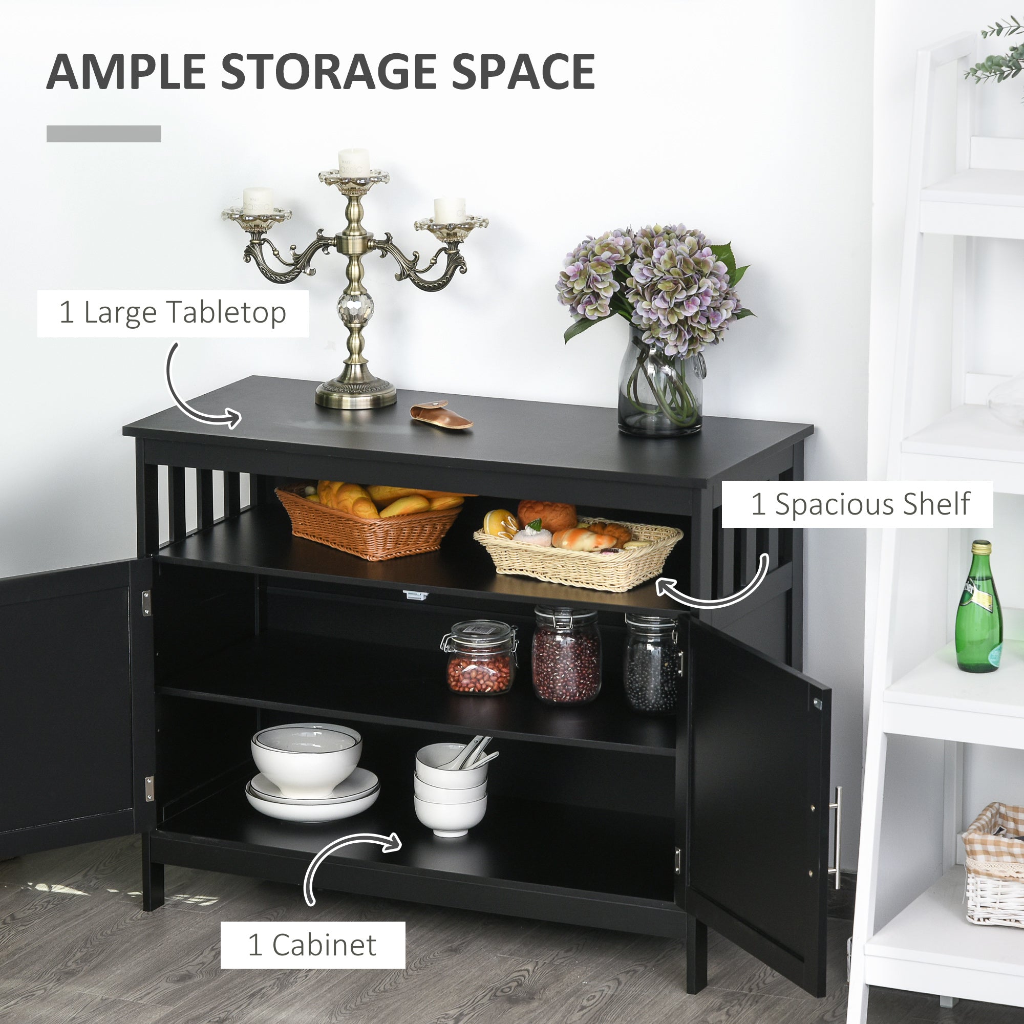 Kitchen Sideboard, Buffet Cabinet, Wooden Storage Console Table with 2-Level Cabinet and Open Shelf, Black Bar Cabinets at Gallery Canada