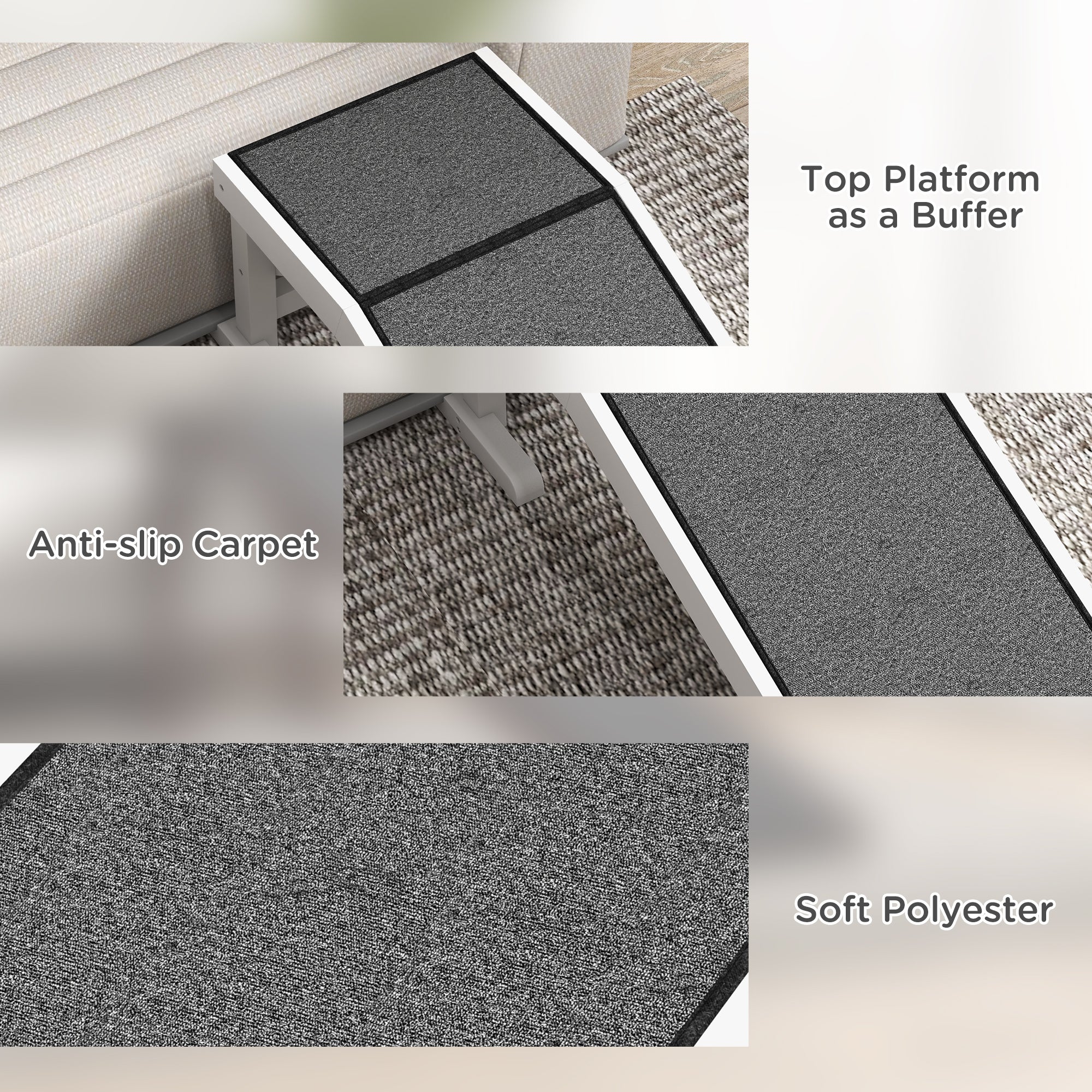 Pet Ramp, Bed Steps for Dogs Cats with Non-slip Carpet, 49