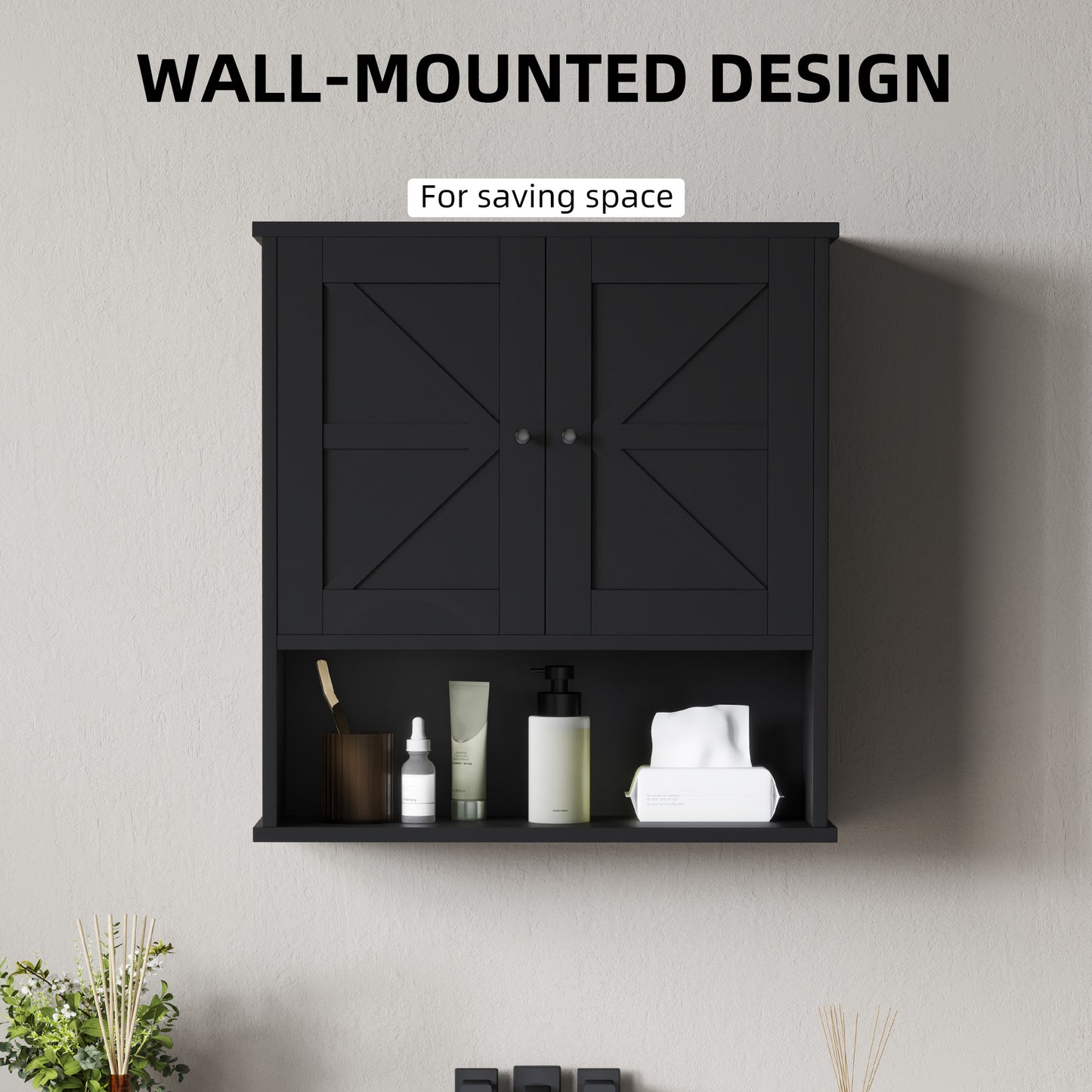 Farmhouse Bathroom Medicine Cabinet, Wall Cabinet with Barn Doors, and Adjustable Shelf for Laundry Room, Black Bathroom Cabinets at Gallery Canada