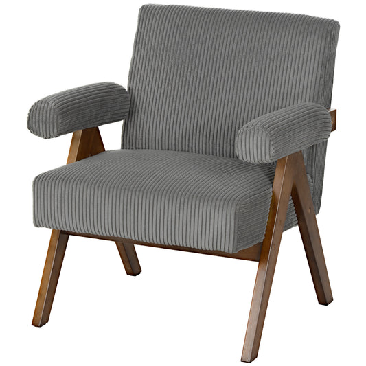 Corduroy Accent Chair Armchair with Wide Seat and Soft Padded Armrests for Reading, Bedroom, Dark Grey Accent Chairs   at Gallery Canada