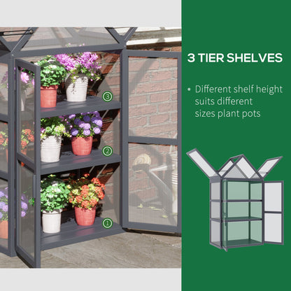 3-Tier Wooden Cold Frame Greenhouse with Shelves and Doors, 28"x17"x52", Grey Cold Frame Greenhouses   at Gallery Canada