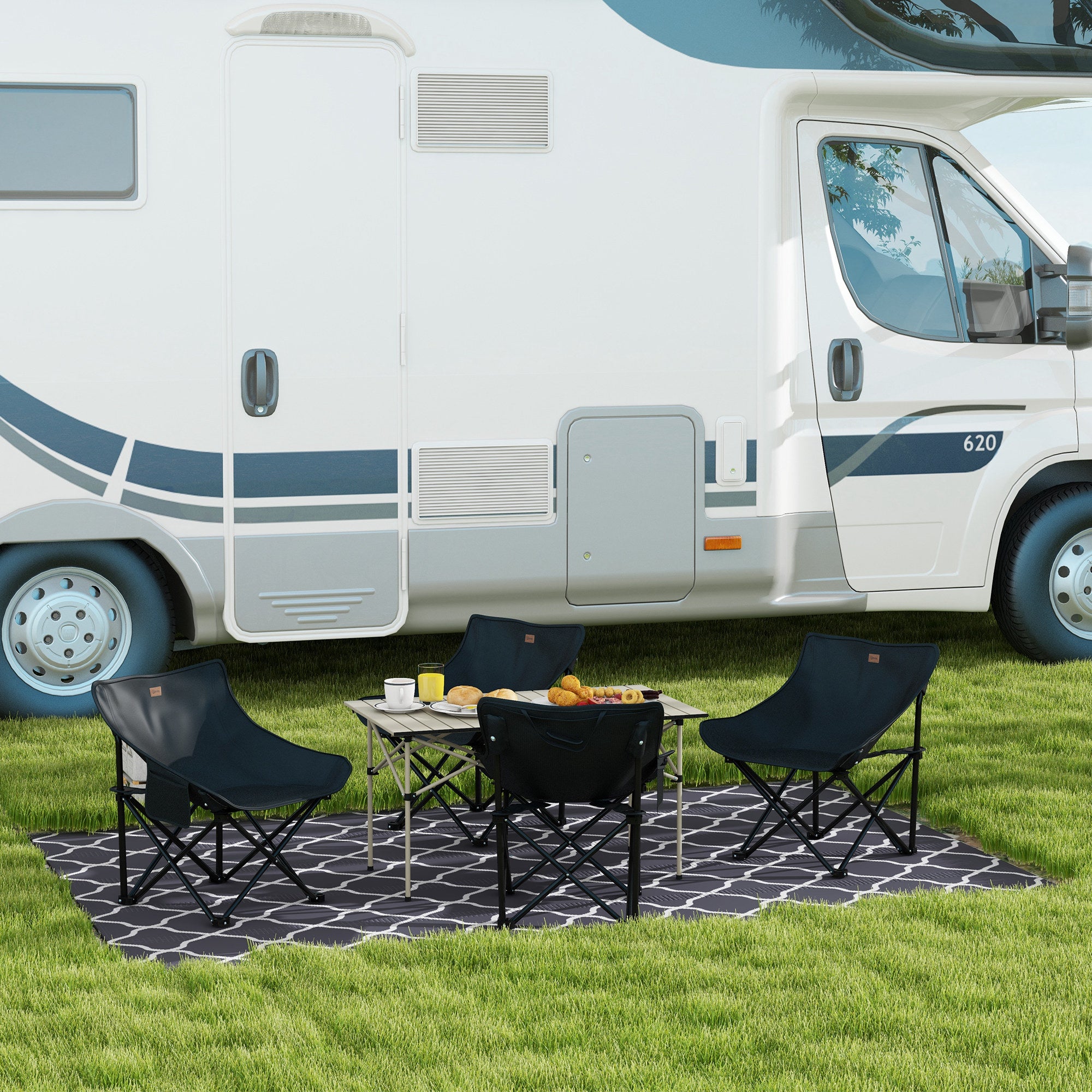 Waterproof Outdoor Rug, 6' x 9' RV Rug Reversible Mat for Backyard, Deck, Picnic, Beach, Camping, Grey &; White Net Garden Decor at Gallery Canada