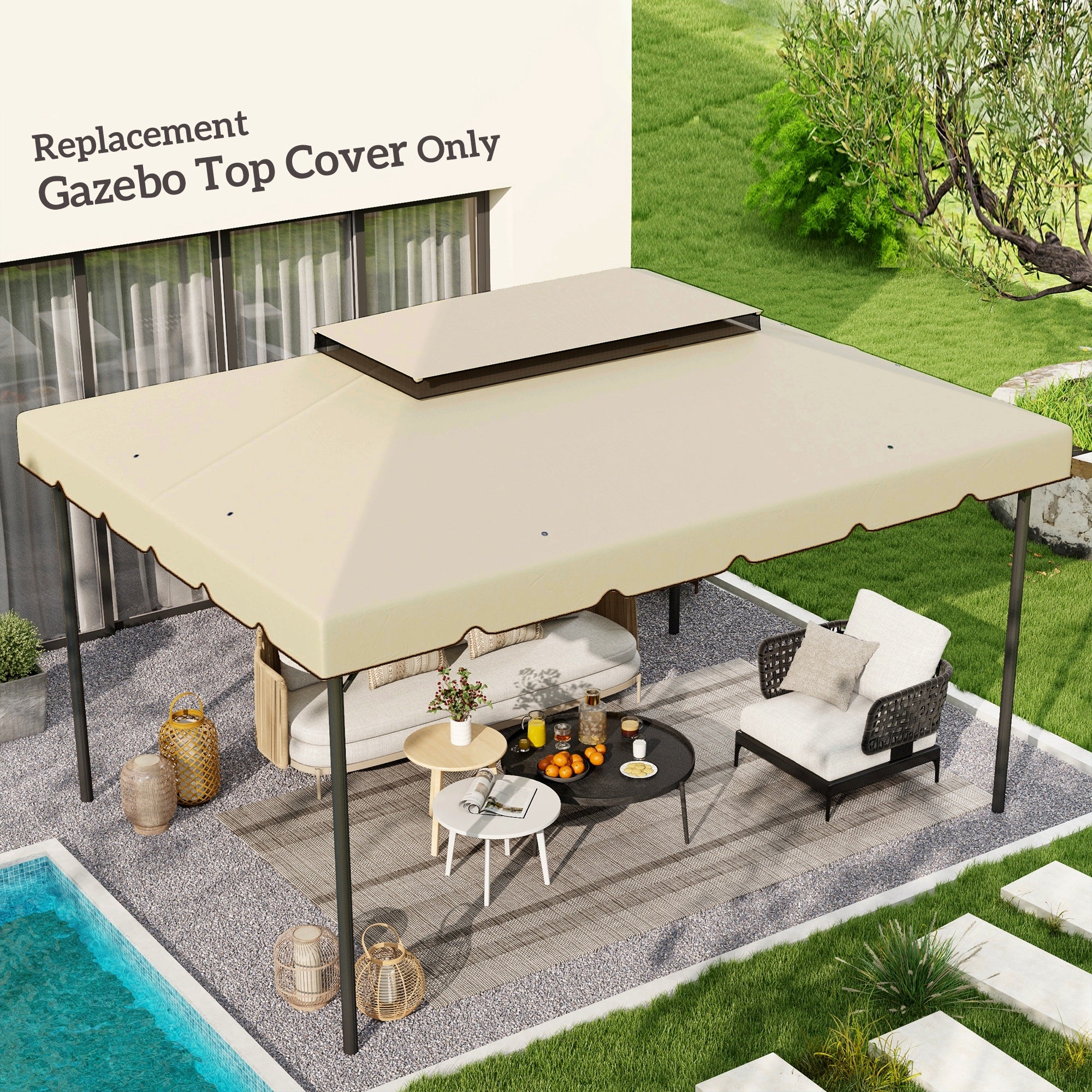 13.1' x 9.8' Gazebo Replacement Canopy, Gazebo Top Cover with Double Vented Roof for Garden Patio(TOP ONLY), Beige Gazebo Canopy Replacement at Gallery Canada