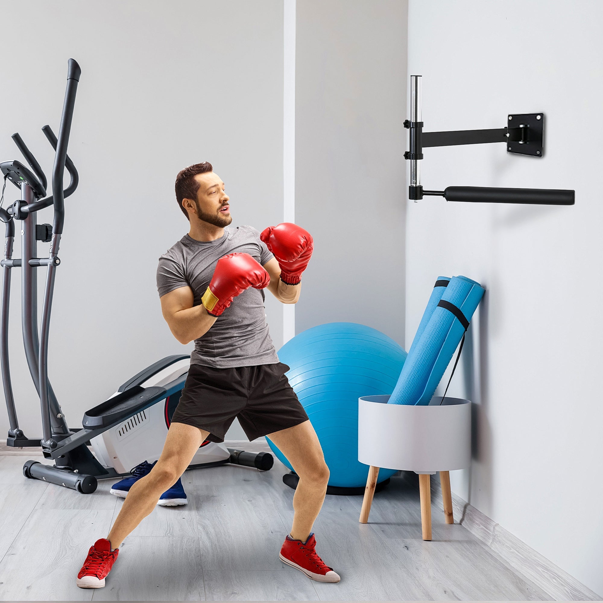 Wall Mount Reflex Boxing Trainer, 360° Rotating Rapid Boxing Bar with Punching Ball, Height Adjustable for Home Gym More-Strength Training Equipment   at Gallery Canada