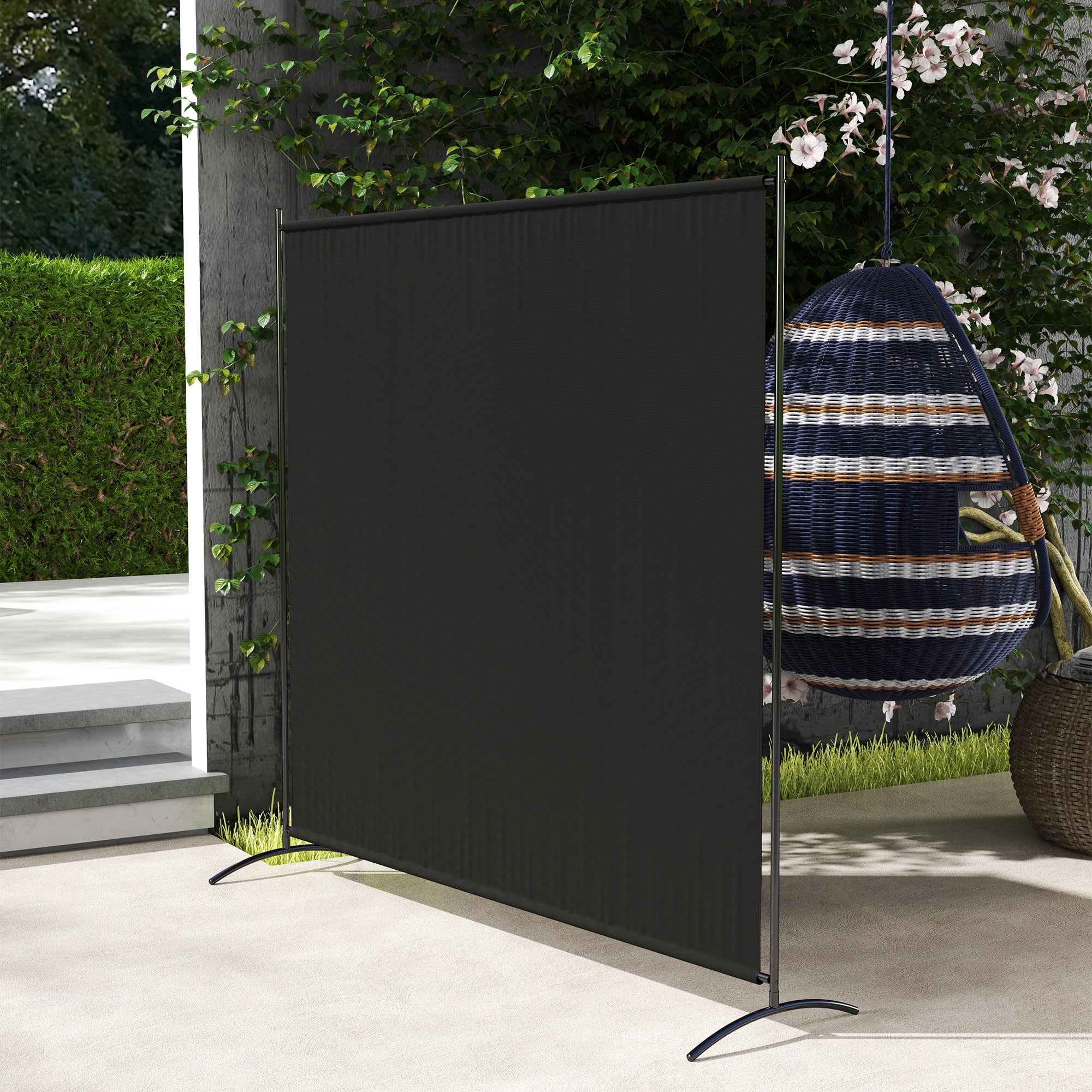 Single Panel Room Divider, UV30+ Privacy Screen, Indoor Outdoor Privacy Panel with Stable Base, Black Side Awnings at Gallery Canada