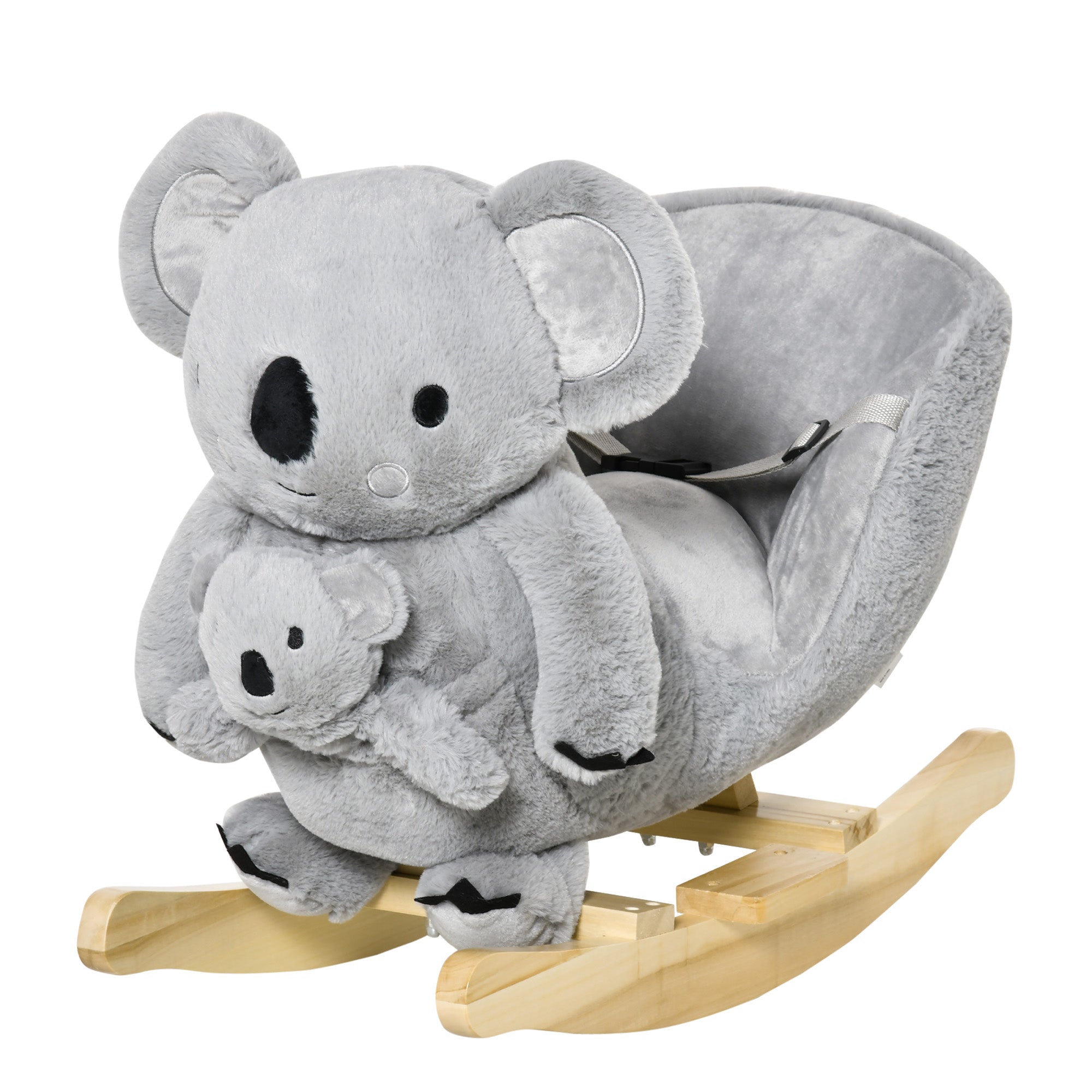 Kids Plush Ride-On Rocking Horse Koala-shaped Plush Toy Rocker with Gloved Doll Realistic Sounds for Child 18-36 Months Grey Rocking Horses at Gallery Canada