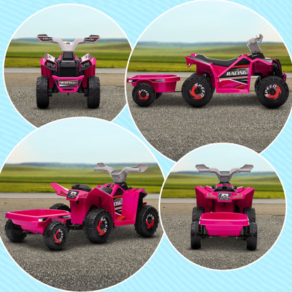 6V Electric Toy Car with Back Trailer, Forward Backward, Wear-Resistant Wheels for Ages 18-36 Months, Pink Electric Ride On Toys   at Gallery Canada