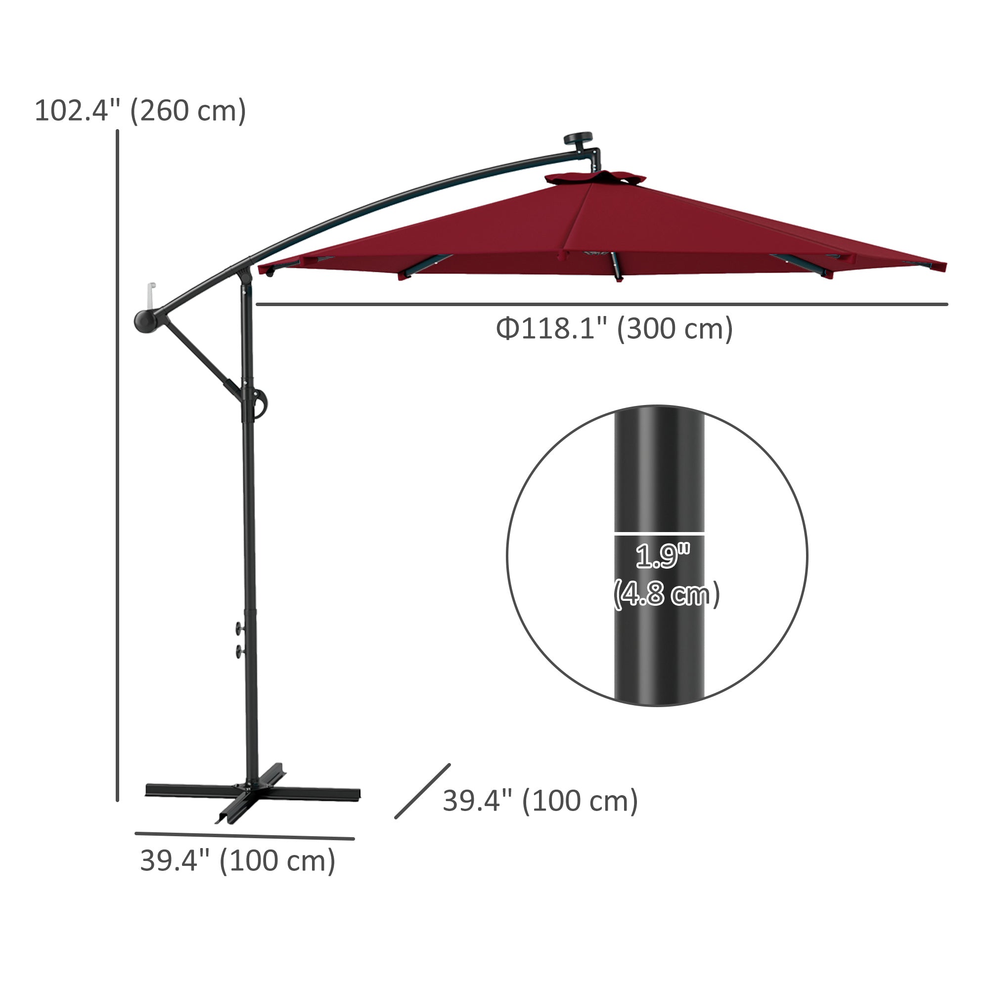 10ft Outdoor Cantilever Umbrella Banana Umbrella with Solar Lights and Adjustable Angle for Patio Backyard Wine Red Offset Cantilever Umbrellas at Gallery Canada