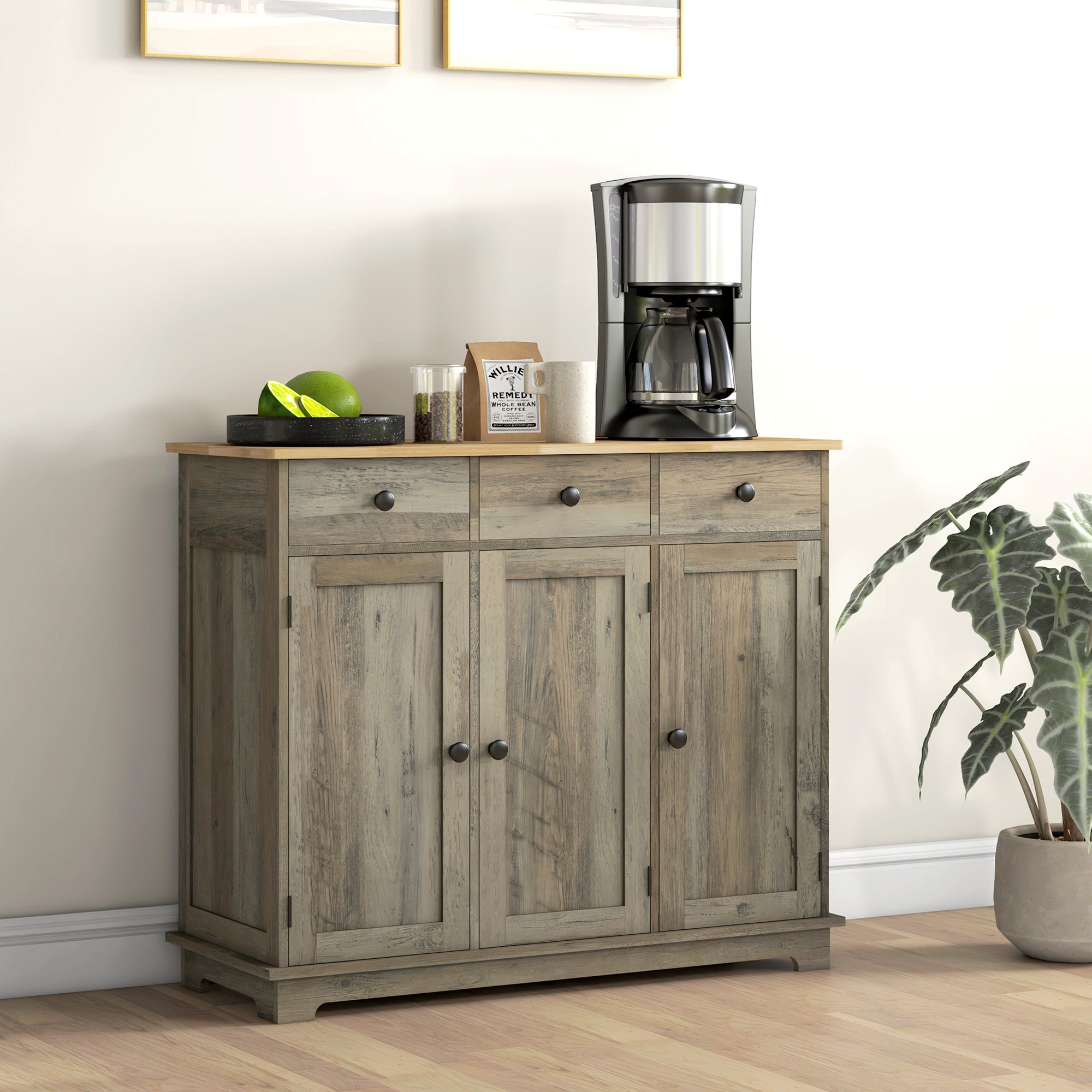 Modern Sideboard, Buffet Cabinet with Storage Cabinets, Drawers and Adjustable Shelves for Living Room, Washed Grey Bar Cabinets at Gallery Canada