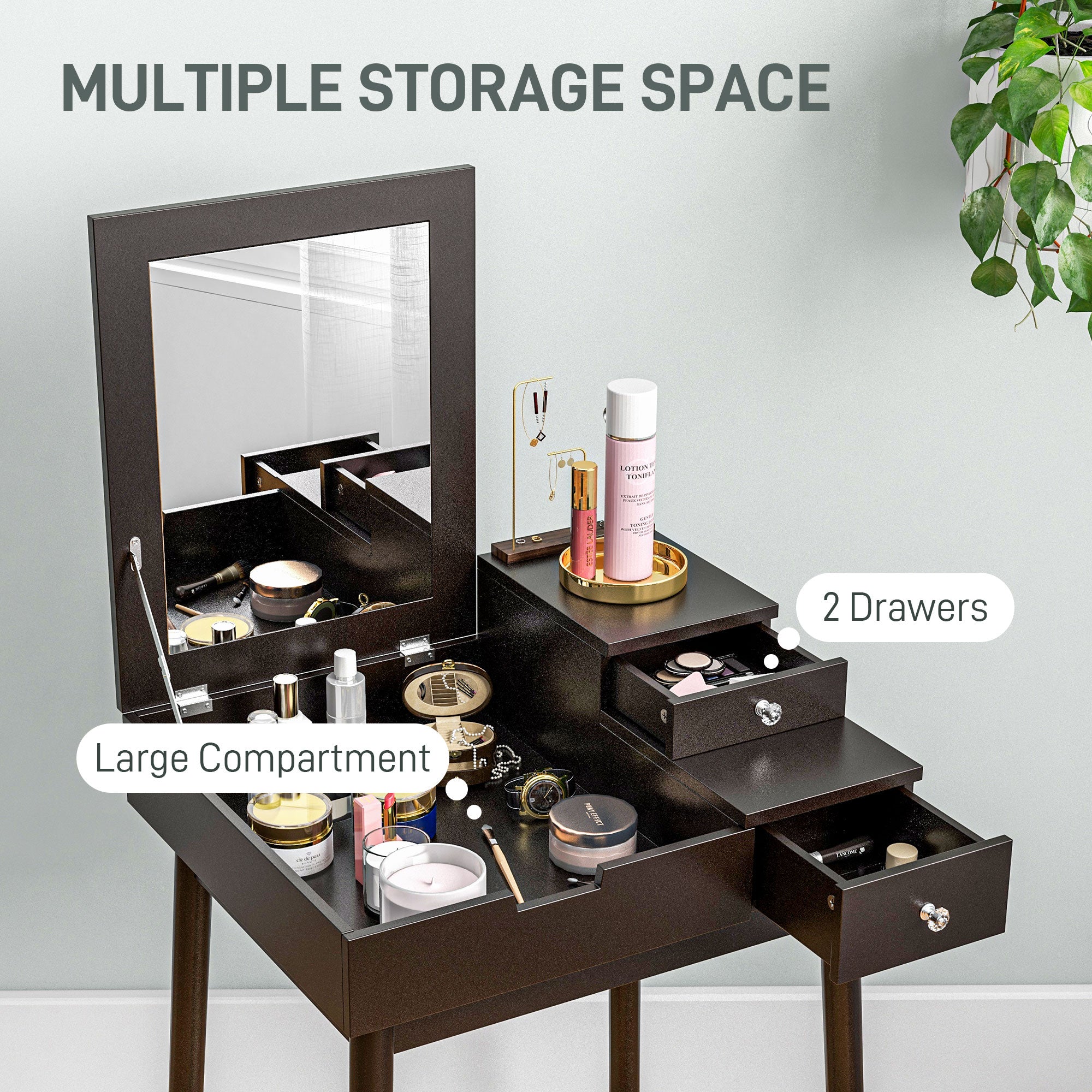 Makeup Vanity Table with Flip-up Mirror, Modern Dressing Table with 2 Drawers for Bedroom, Black Dressing & Vanity Tables   at Gallery Canada