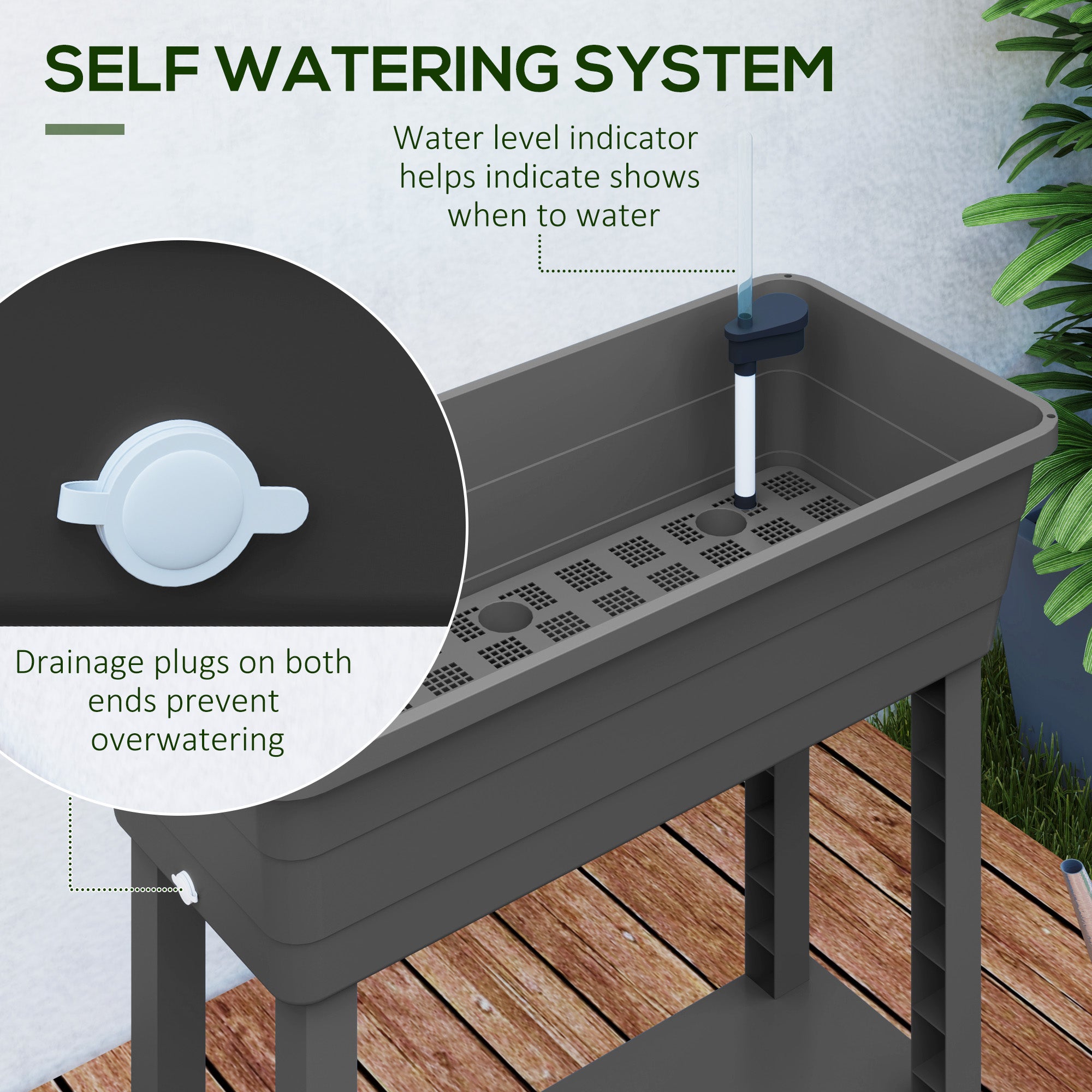41L Self Watering Raised Garden Bed w/ Ventilation Transparent Lid Greenhouse, Planter Box w/ Storage Shelf, Dark Grey Raised Garden Beds at Gallery Canada