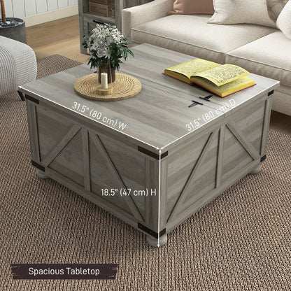 Farmhouse Coffee Table, Square Center Table with Flip-top Lids, Hidden Storage Compartment and Wooden Legs, Grey Coffee Tables   at Gallery Canada