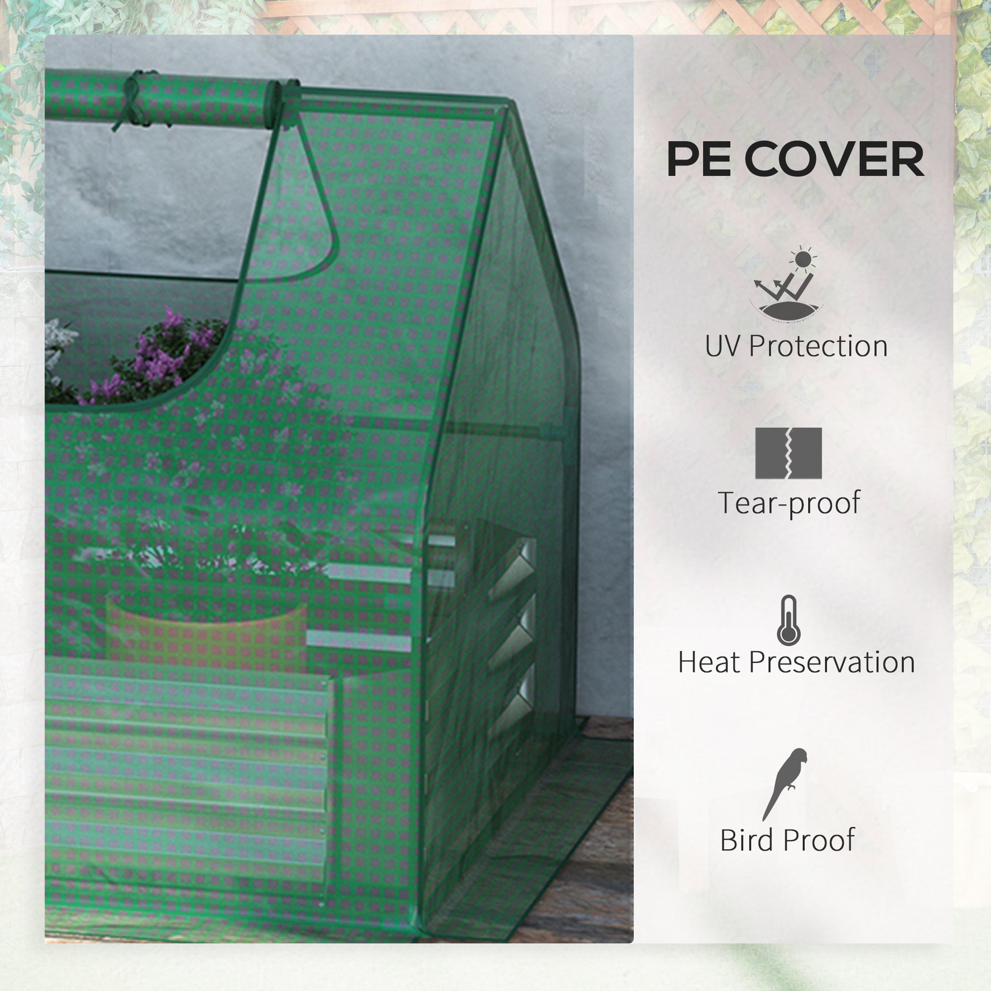 Greenhouse with Raised Garden Bed, Steel Outdoor Planter Box with Plastic Cover, Roll Up Window, Dual Use for Flowers, Vegetables and Herbs, 73
