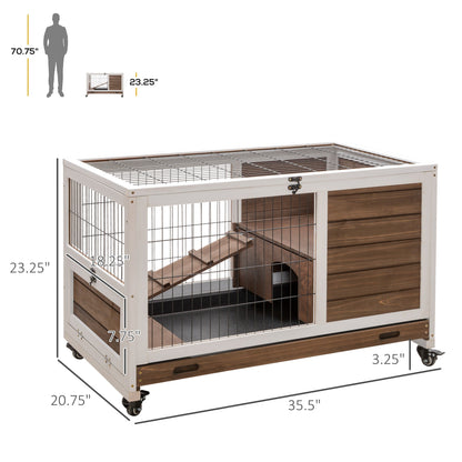 Wooden Indoor Rabbit Hutch Elevated Bunny Cage Habitat with Enclosed Run with Wheels, Ideal for Rabbits and Guinea Pigs, Brown Rabbit Hutch   at Gallery Canada