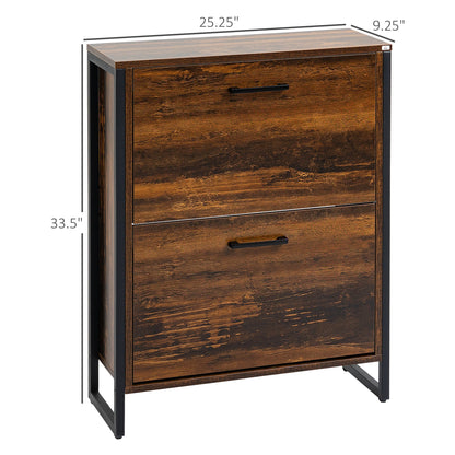 Rustic Brown Slim Shoe Cabinet with 2 Flip Doors, 2 Drawers, and Open Compartment Shoe Storage Cabinets & Racks   at Gallery Canada