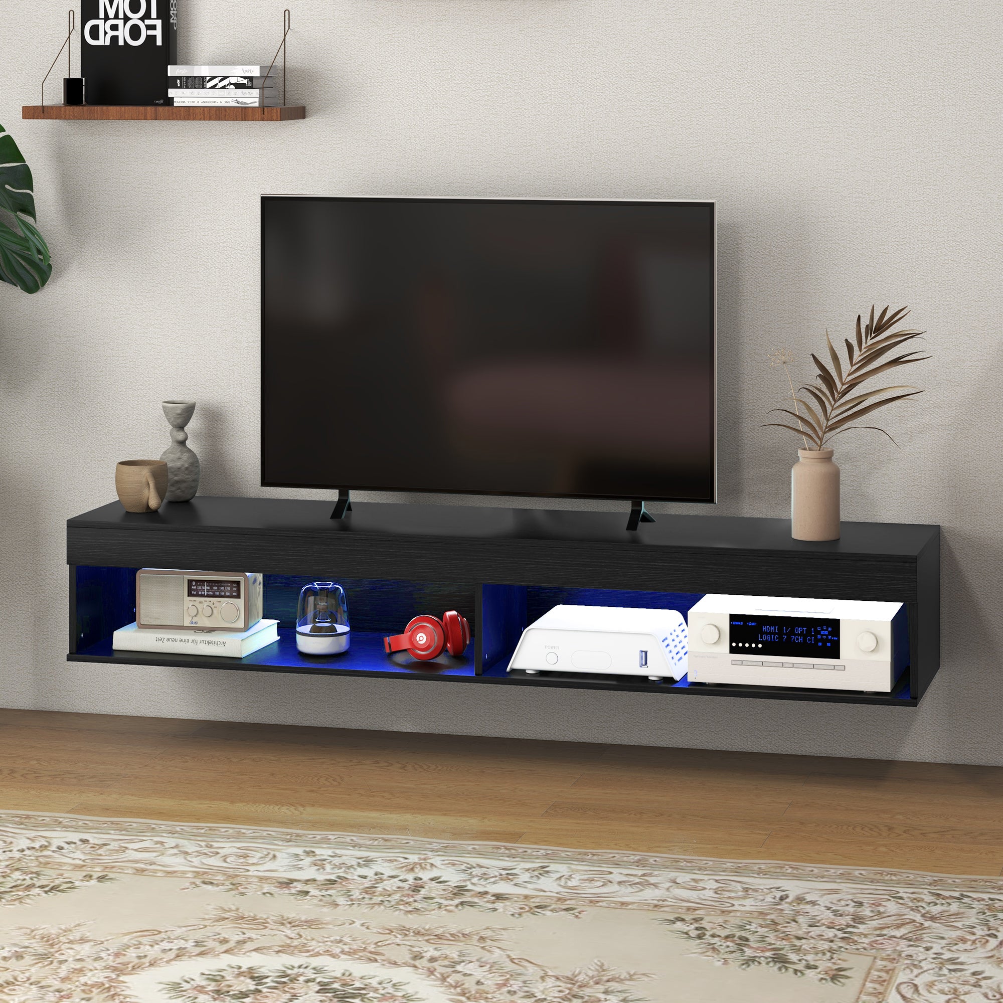 Modern Wall Mounted TV Stand with Storage and LED Lights for TVs up to 75