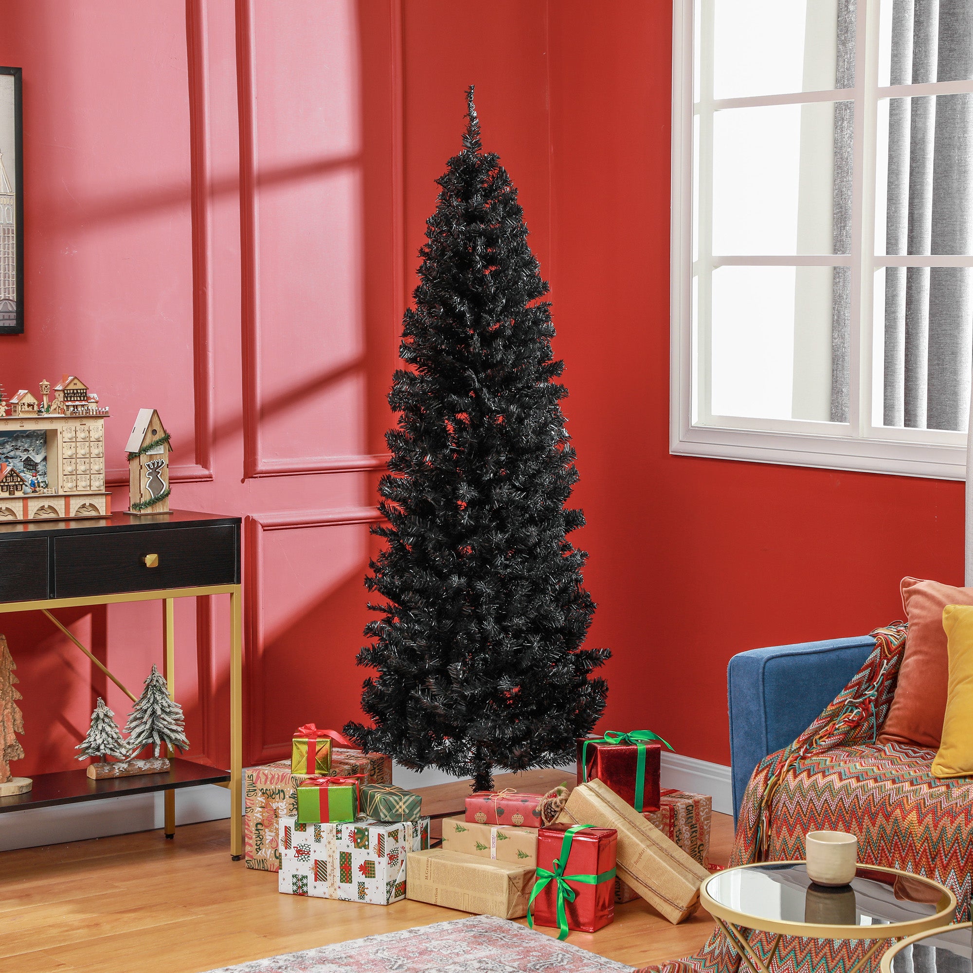 6FT Pencil Christmas Tree, Artificial Christmas Tree with Automatic Open for Home Party, Black Pencil Christmas Trees Black  at Gallery Canada