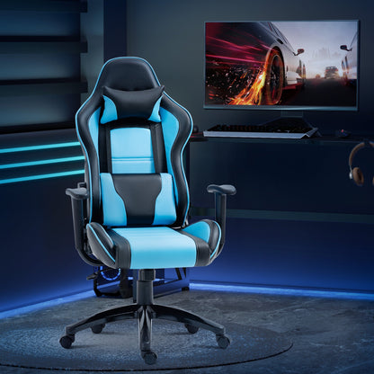 High Back Gaming Chair PU Leather Office Chair Desk Gamer Chair with Lumbar Support, Headrest, Adjustable Height, Blue and Black Video Game Chairs   at Gallery Canada