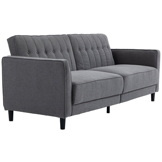 Pull Out Sofa Bed, Button Tufted Fabric Convertible Bed Couch with Adjustable Back, for Living Room, Charcoal Grey 2-Seater Sofas Charcaol Grey  at Gallery Canada