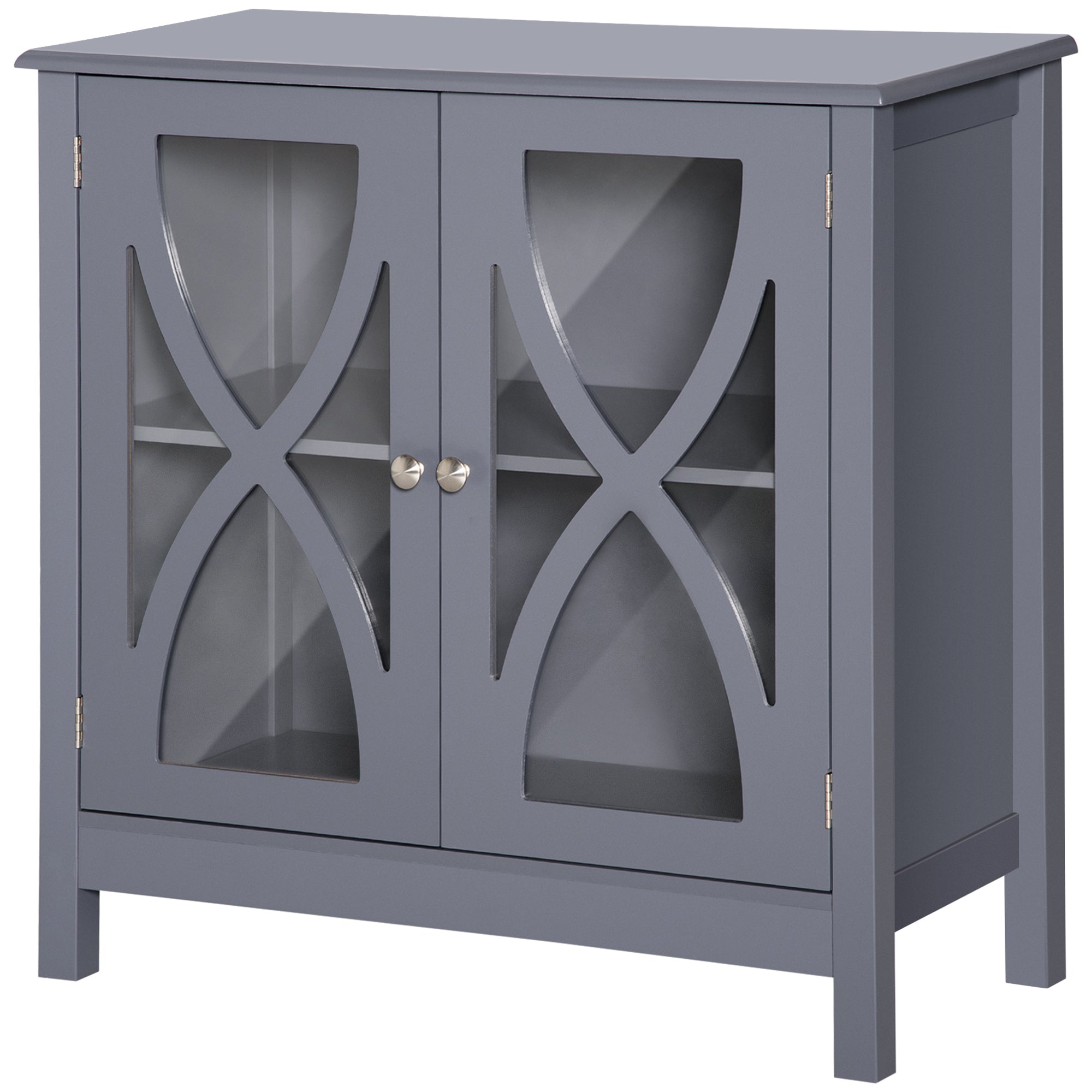 Kitchen Sideboard, Glass Door Buffet Cabinet, Bathroom Storage Cabinet with Adjustable Storage Shelf for Dining Room, Living Room, Grey Bar Cabinets at Gallery Canada