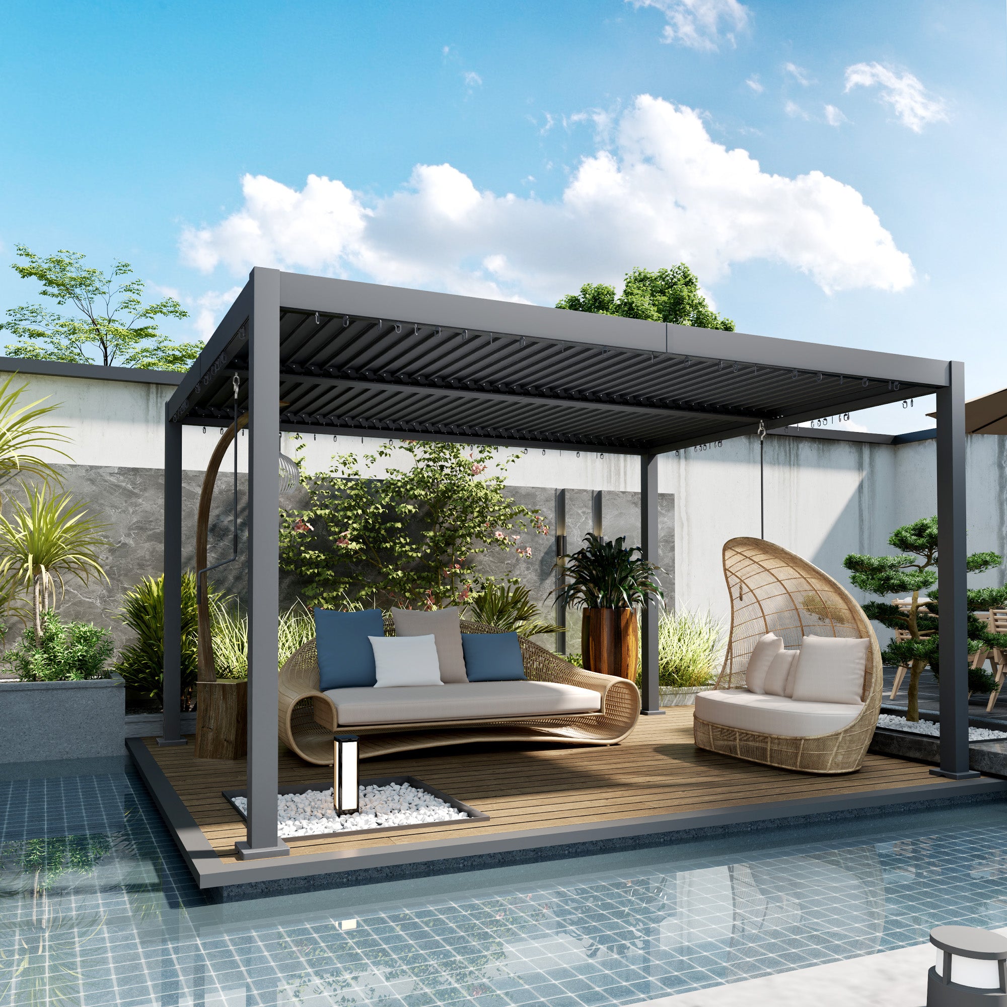 10' x 12' Louvered Pergola with Adjustable Metal Roof and Aluminum Frame, Outdoor Hardtop Gazebo with Drainage System Pergolas at Gallery Canada