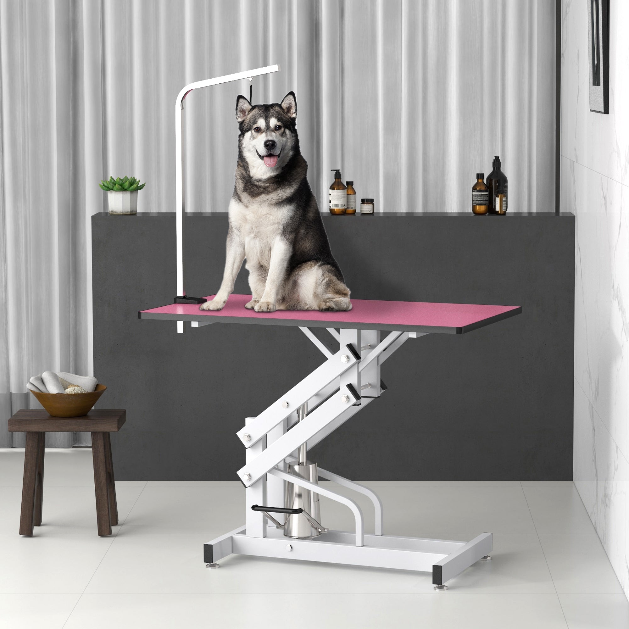 Pet Grooming Table, Height Adjustable Dog Grooming Table with Arm, Noose and Non-Slip Grooming Table, Pink Dog Grooming Tables at Gallery Canada