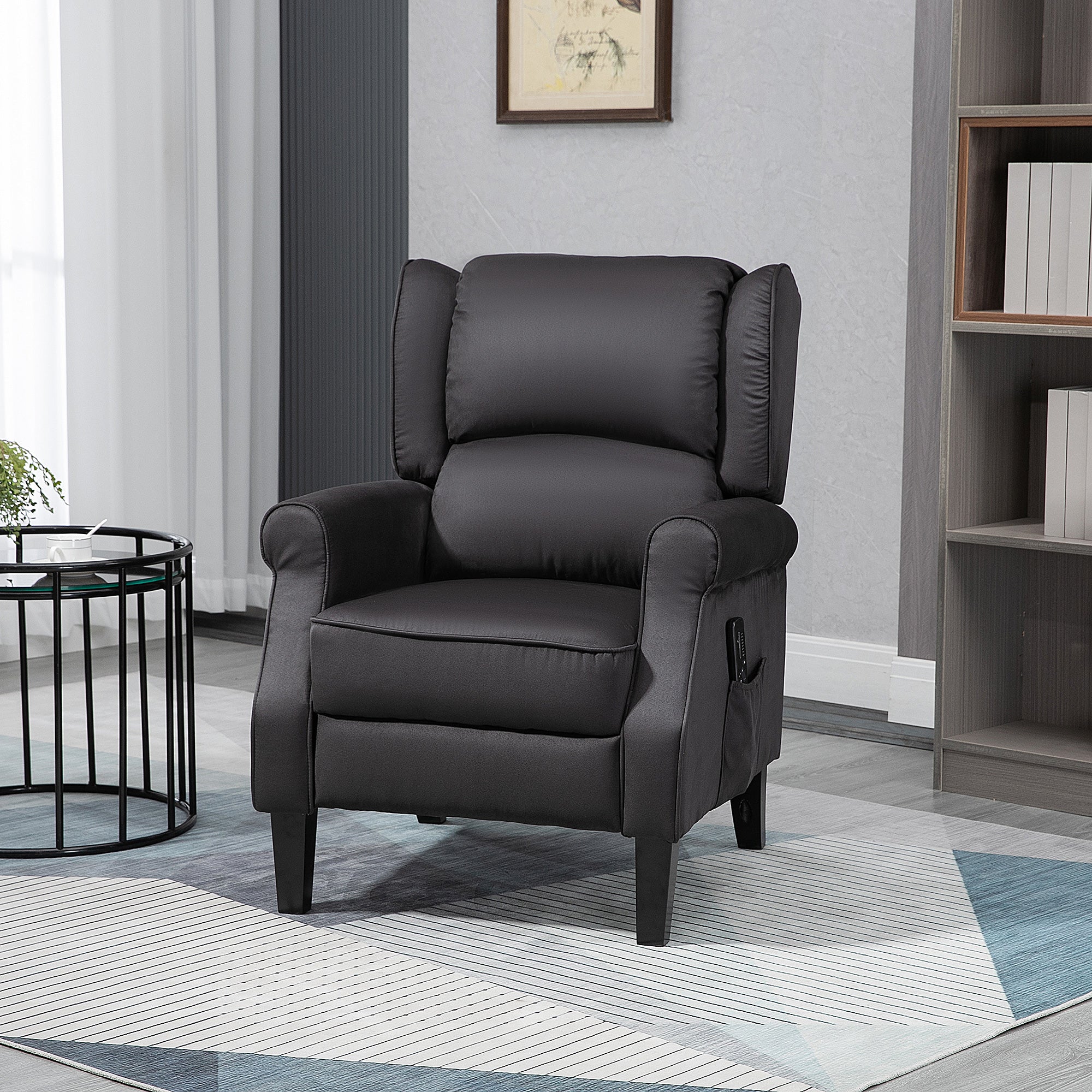 Massage Recliner Chair for Living Room, Push Back Recliner Sofa, Wingback Reclining Chair with Extendable Footrest, Remote Control, Side Pockets, Black Single Sofas at Gallery Canada