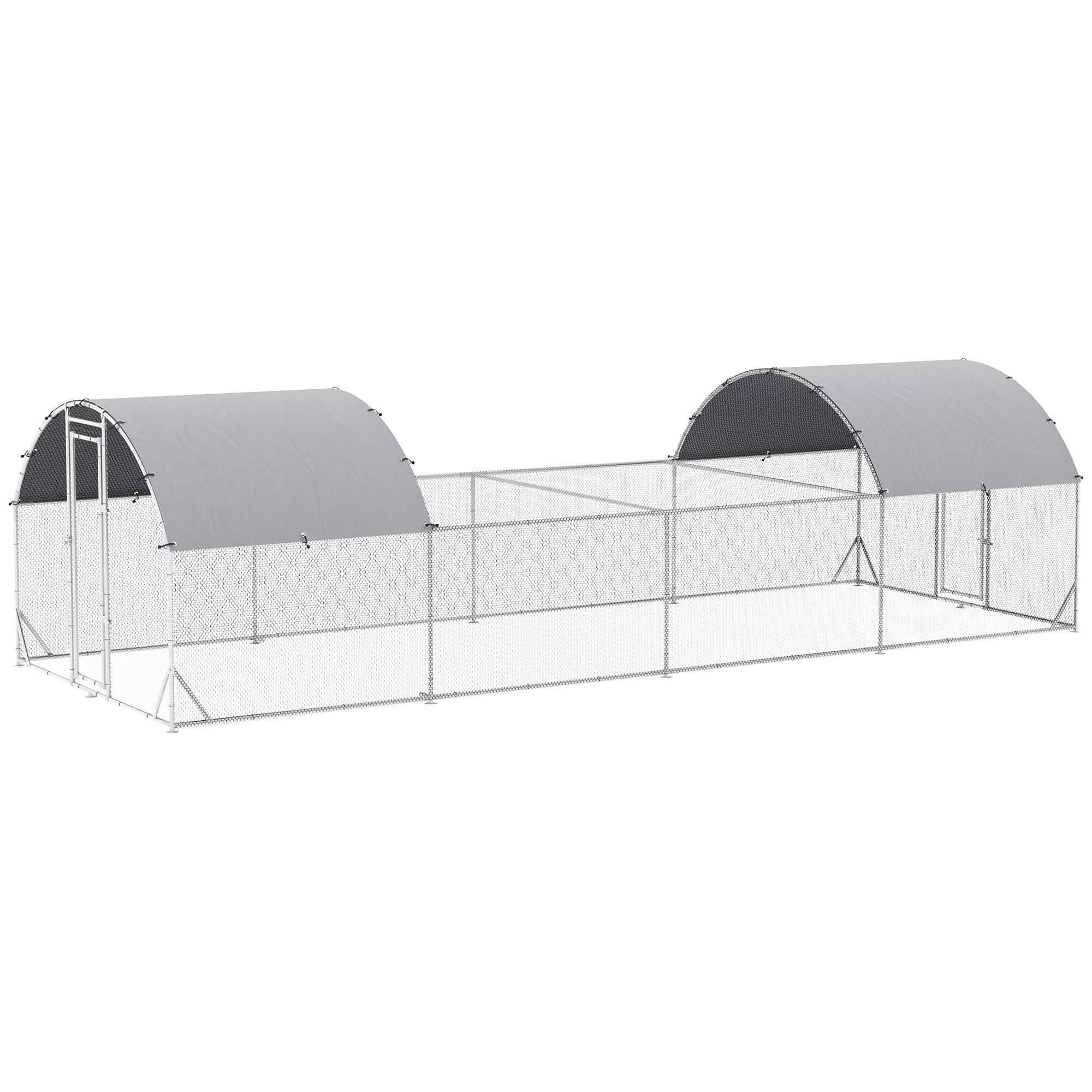 24.9' x 9.2' Metal Chicken Run with Waterproof and Anti-UV Cover Chicken Coops Silver, Silver Grey at Gallery Canada