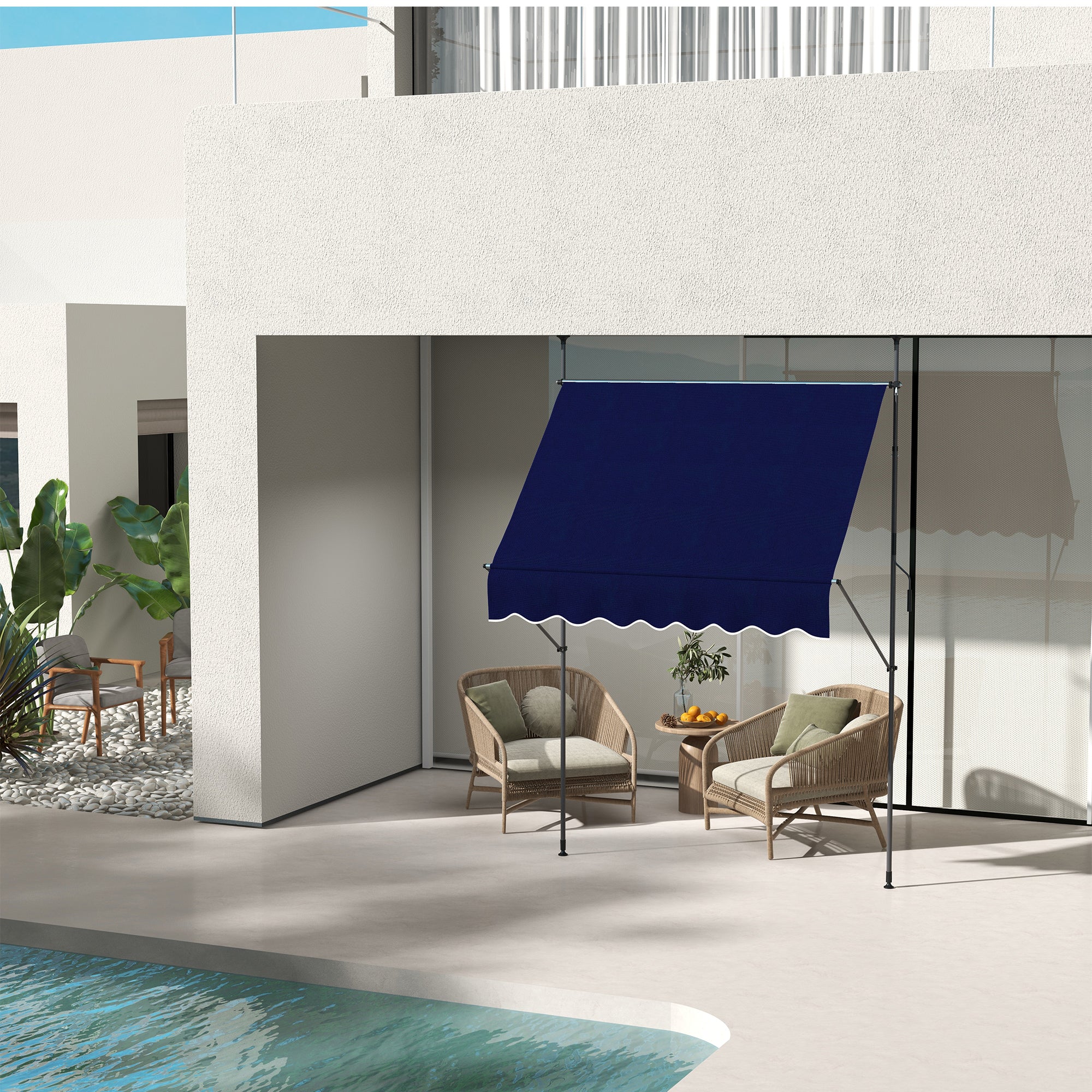 6.5' x 4' Manual Retractable Awning, Non-Screw Freestanding Patio Awning, UV Resistant, for Window or Door, Blue Patio Awnings at Gallery Canada