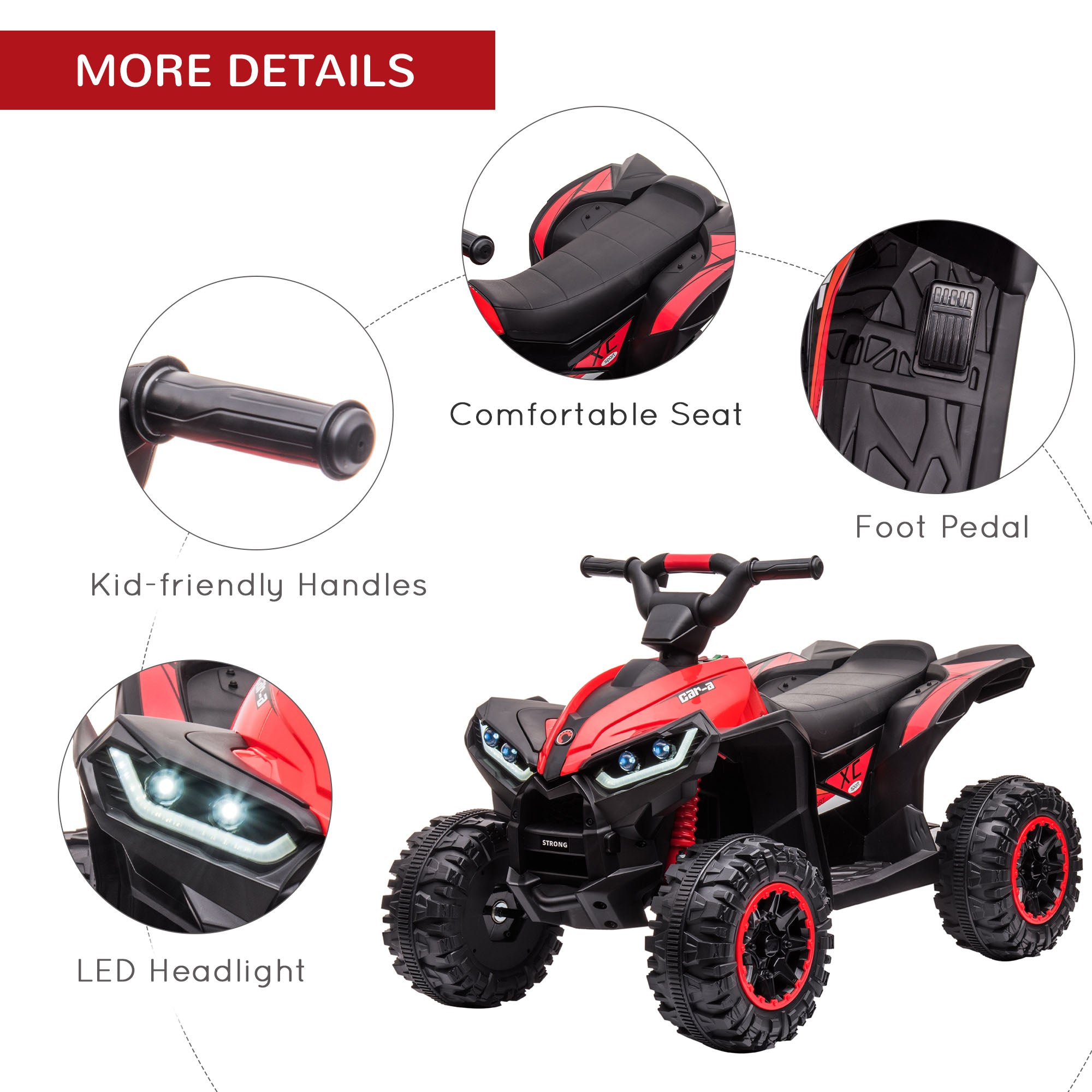 Kids 4 Wheeler Quad with Music, MP3, Headlights, High & Low Speed, Kids ATV for 3-5 Years Old Boys & Girl, Red Electric Toy Cars   at Gallery Canada