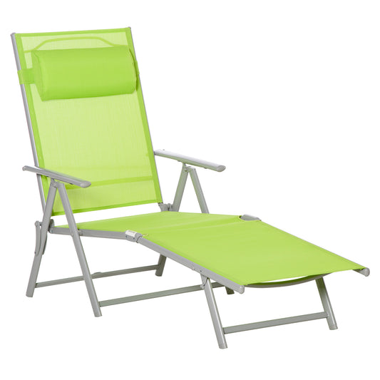 Heavy-Duty Adjustable Reclining Outdoor Sun Lounger with Pillow, Green Lounger Chairs   at Gallery Canada