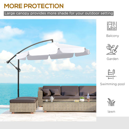 9FT Offset Hanging Patio Umbrella Cantilever Umbrella with Easy Tilt Adjustment, Cross Base and 8 Ribs for Backyard, Poolside, Lawn and Garden, White Cantilever Umbrellas   at Gallery Canada