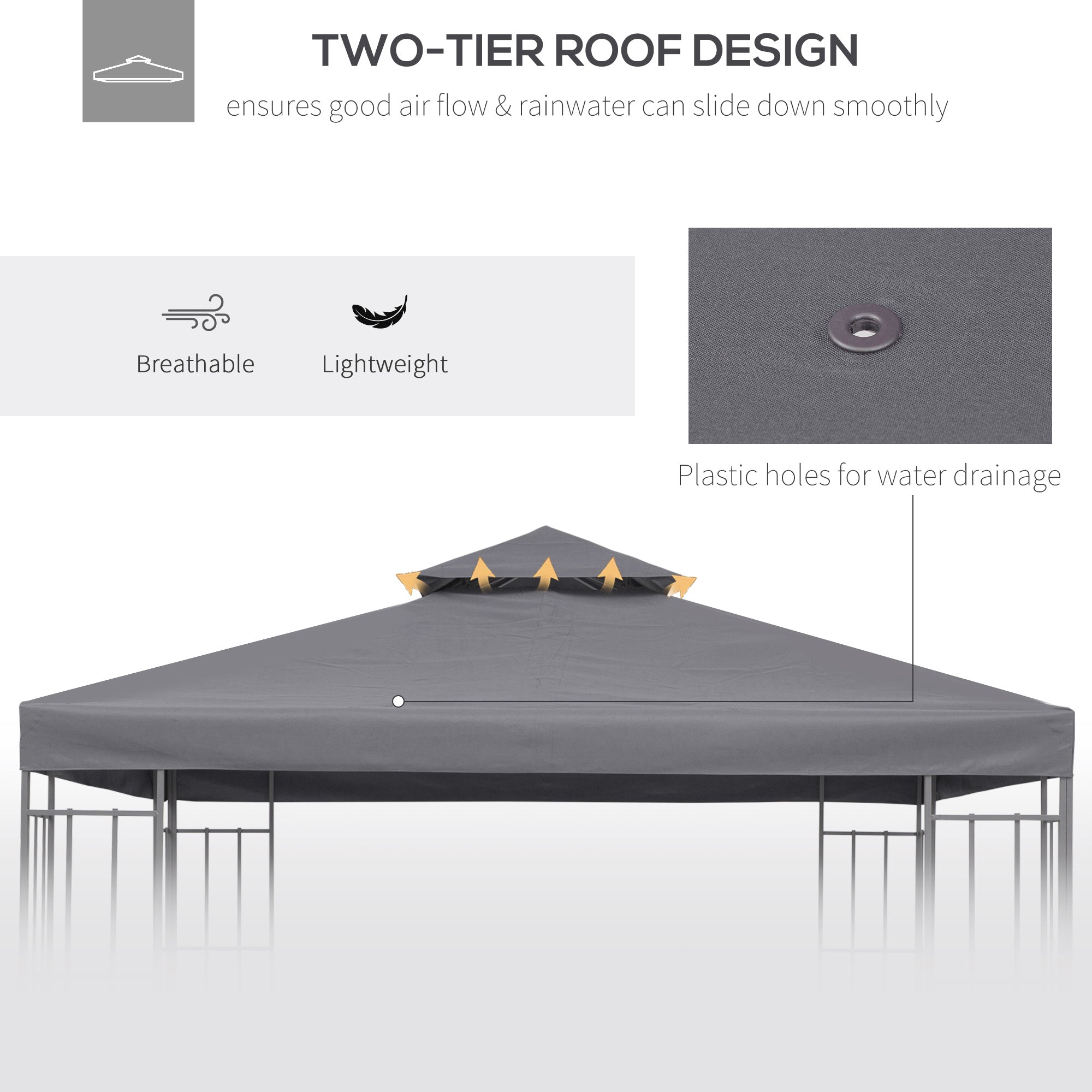 9.8' x 9.8' Square 2-Tier Gazebo Canopy Replacement Top Cover Outdoor Garden Sun Shade, Dark Grey Gazebo Canopy Replacement   at Gallery Canada