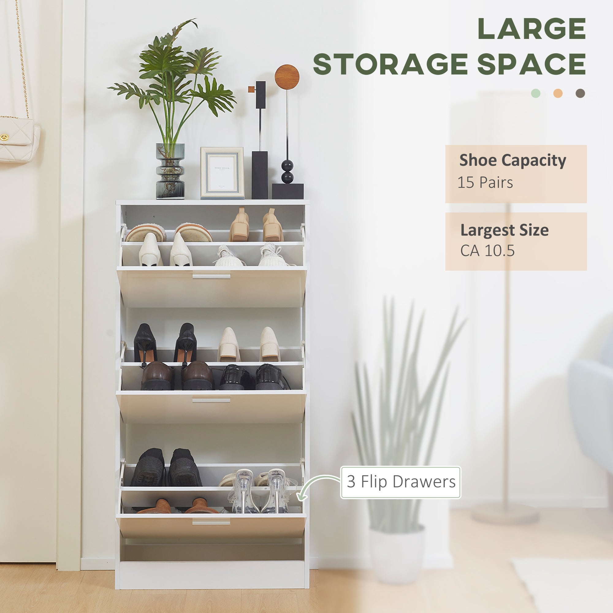 Slim Shoe Storage with 3 Flip Drawers and Adjustable Shelves Shoe Cabinet Organizer for 15 Pair, High Gloss White Shoe Storage Cabinets & Racks   at Gallery Canada