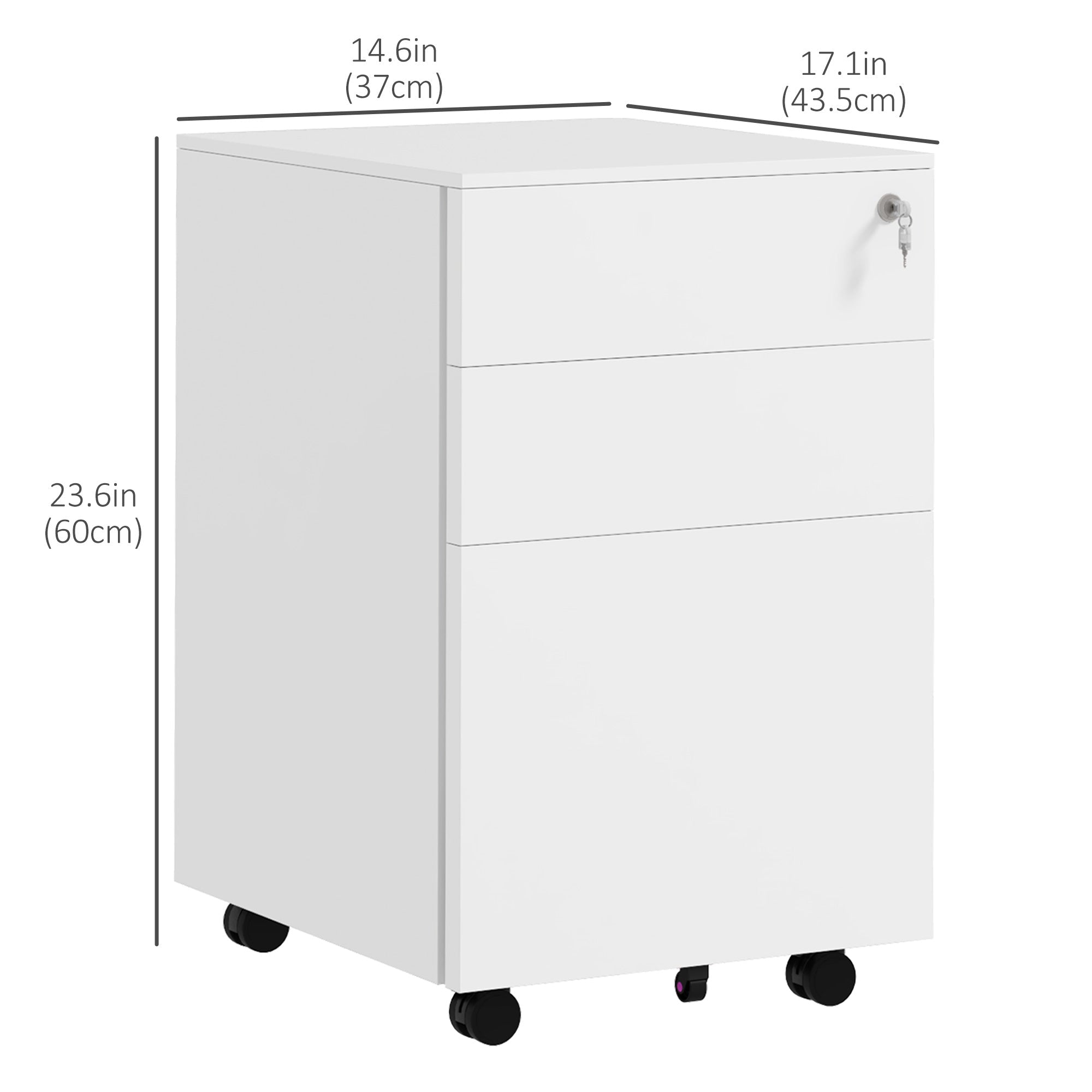 Vertical Steel Filing Cabinet, 3-Drawer Lockable File Cabinet with Adjustable Hanging Bar for A4, Legal and Letter Size, White Office Cabinets & Cupboards   at Gallery Canada