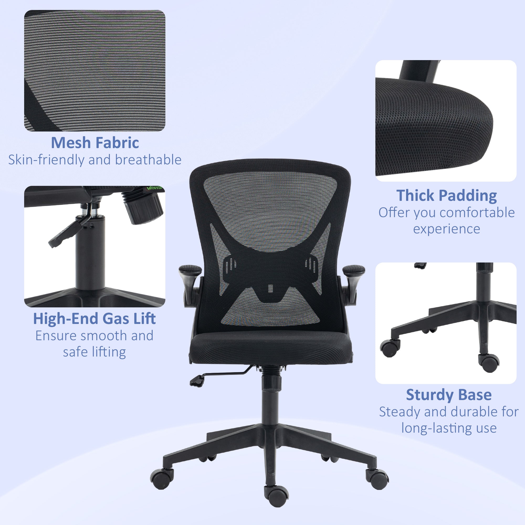 Mesh Office Chair, Swivel Desk Chair with Lumbar Back Support, Adjustable Height, Flip-Up Arm, Black Office Chairs at Gallery Canada