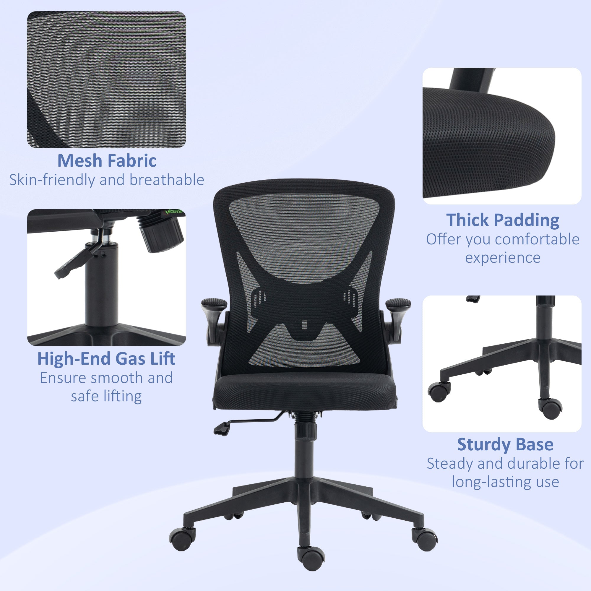 Mesh Office Chair, Swivel Desk Chair with Lumbar Back Support, Adjustable Height, Flip-Up Arm, Black Office Chairs   at Gallery Canada