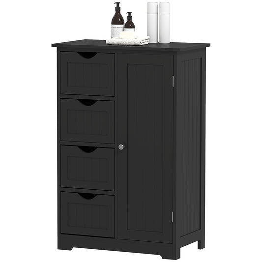 Bathroom Storage Cabinet, Floor Cabinet with Adjustable Shelf and 4 Drawers, Side Cabinet for Washroom, Black Bathroom Cabinets at Gallery Canada