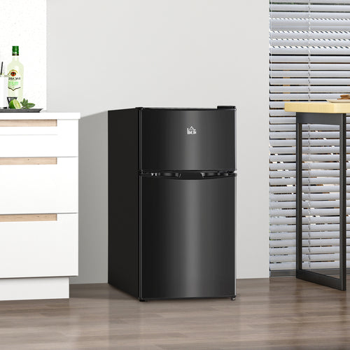 3.2 Cu Ft Compact Refrigerator, Mini Fridge with Freezer, Adjustable Shelves and Reversible Doors for Bedroom, Black