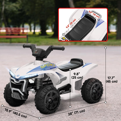 Kids ATV, 6V Battery Powered Electric Vehicle with Headlights, Forward/Reverse Switch for 18-36 Months, White Electric Ride On Toys   at Gallery Canada