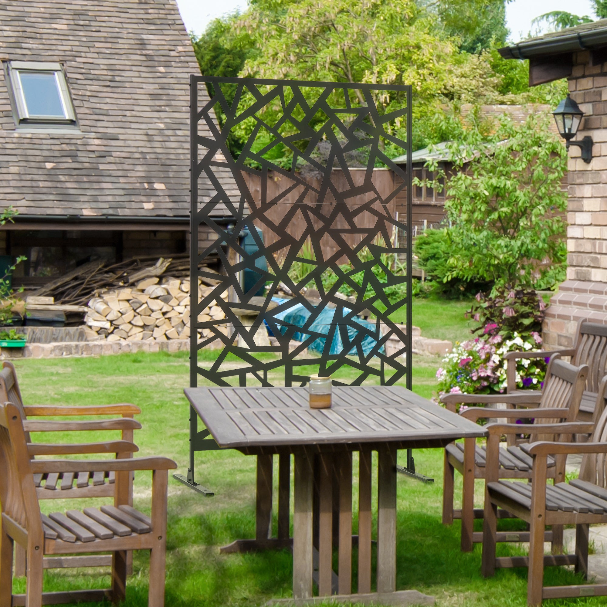 Metal Outdoor Privacy Screen, Decorative Outdoor Divider with Stand and Expansion Screws, Freestanding Privacy Panel for Garden Backyard Deck, Irregular Fence Style Side Awnings at Gallery Canada