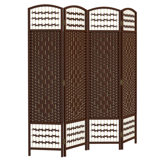 4 Panel Folding Room Divider, Portable Privacy Screen, Wave Fiber Room Partition for Home Office, Brown Room Dividers Brown  at Gallery Canada