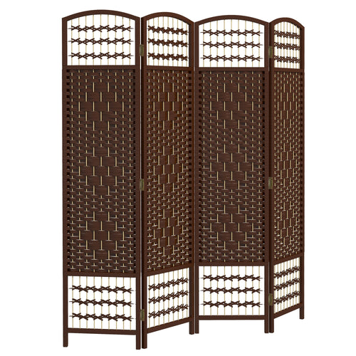 4 Panel Folding Room Divider, Portable Privacy Screen, Wave Fiber Room Partition for Home Office, Brown