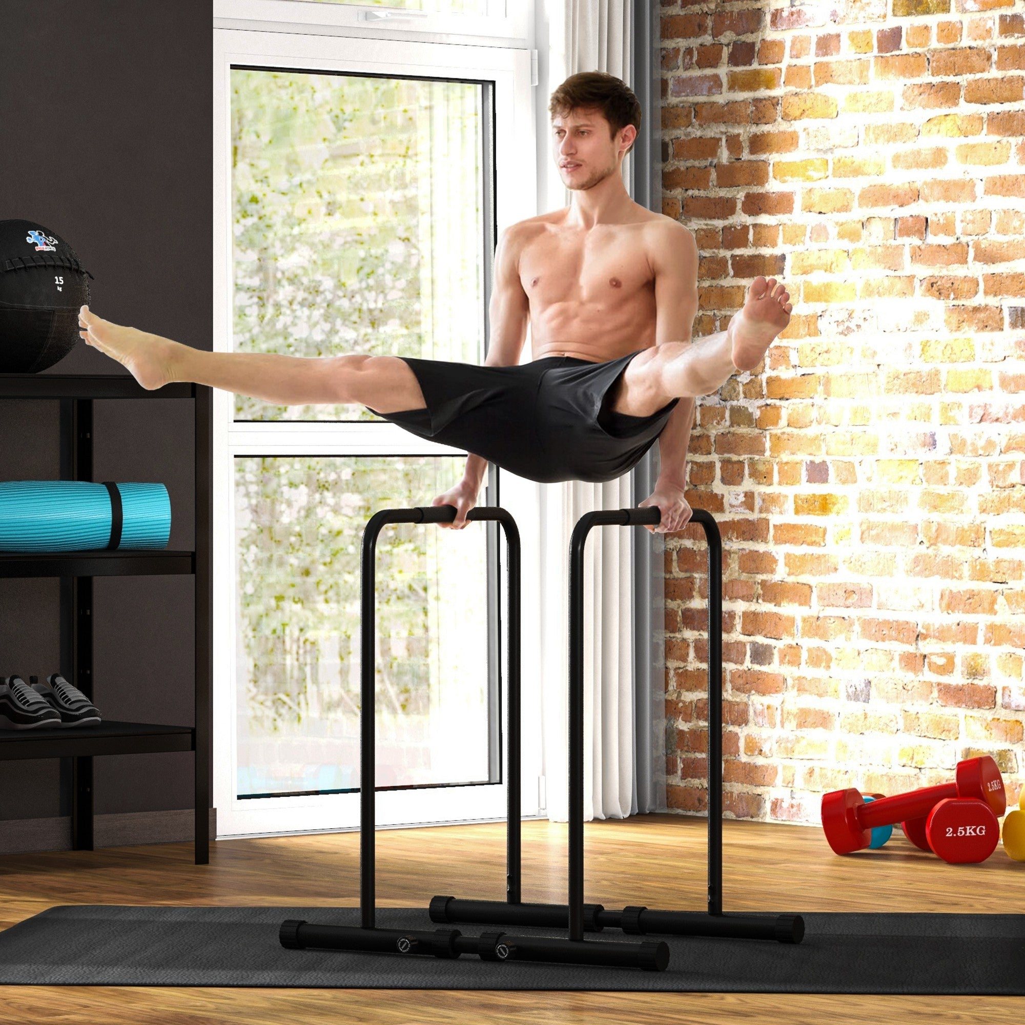 Adjustable Dip Station, Push Up Bars with 6 Width and 2 Height Levels for Home Gym Fitness Workout More-Strength Training Equipment   at Gallery Canada