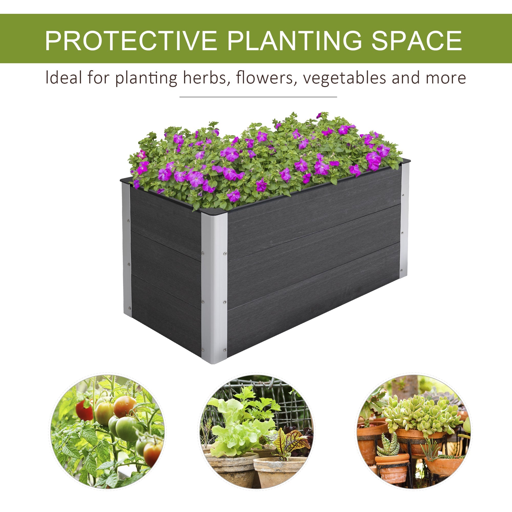 3' x 2' x 2' Raised Garden Bed, Wood Plastic Planter Box for Flowers, Vegetable, Herb, Grey Galvanized Planter Boxes   at Gallery Canada