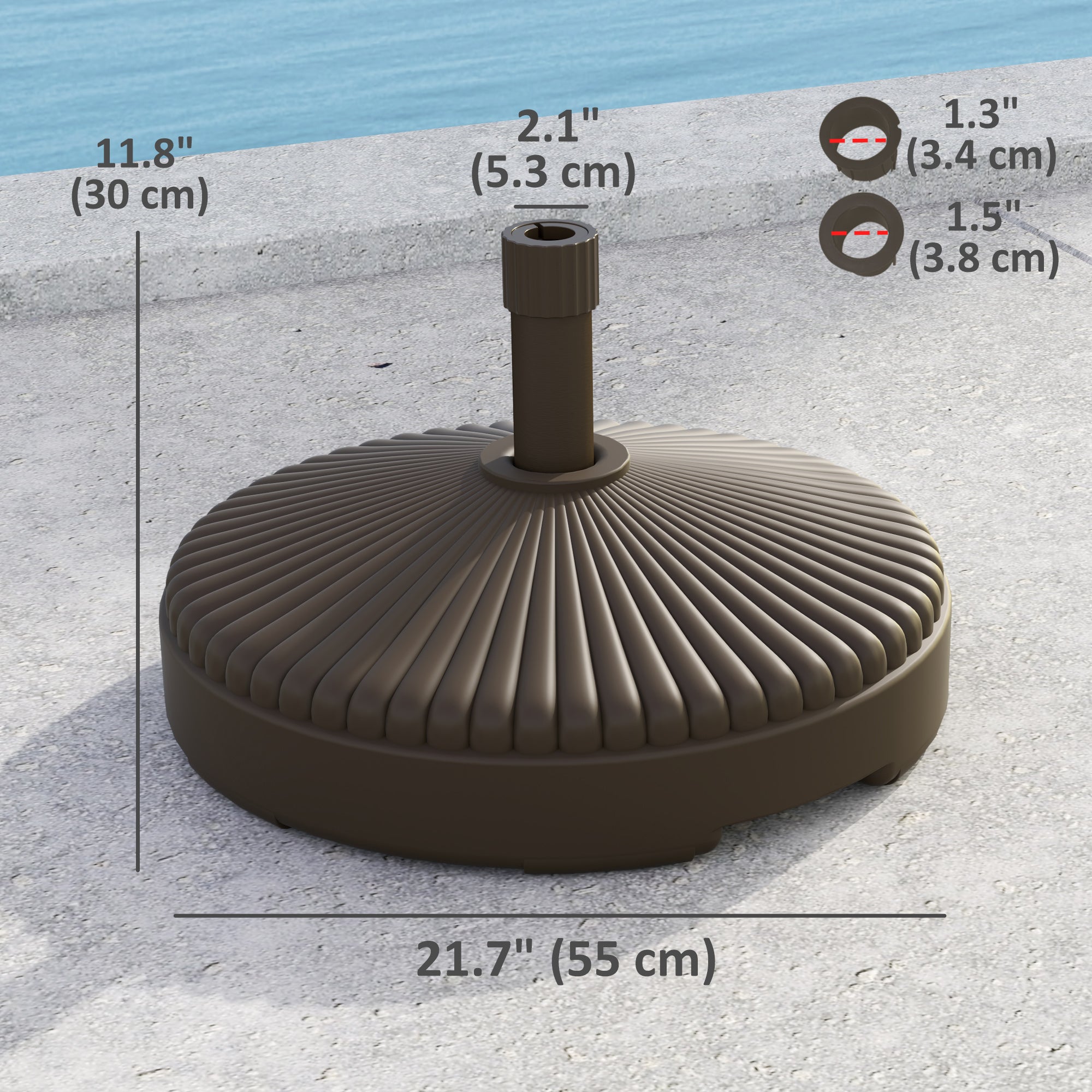 Round Patio Umbrella Base Parasol Holder Outdoor Umbrella Stand, Filled Up to 62lbs with Stand or 51lbs with Water for Garden, Poolside, Brown Umbrella Bases at Gallery Canada