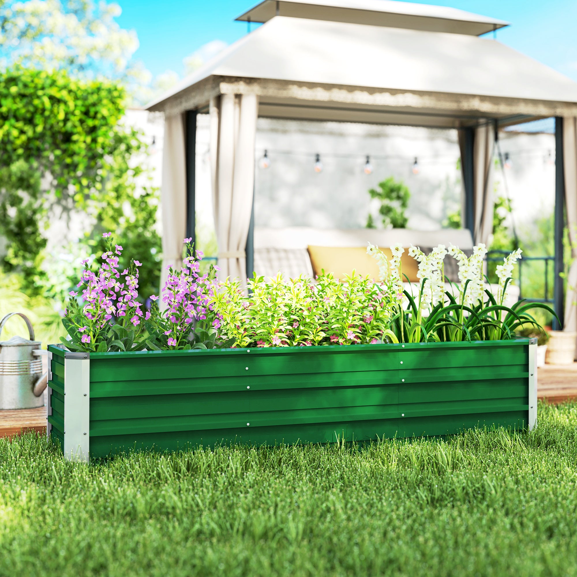 6' x 1.5' x 1.3' Galvanized Raised Garden Bed, Elevated Large Metal Planter Box w/ Install Gloves for Backyard, Patio to Grow Vegetables, Herbs, and Flowers, Green Galvanized Planter Boxes at Gallery Canada